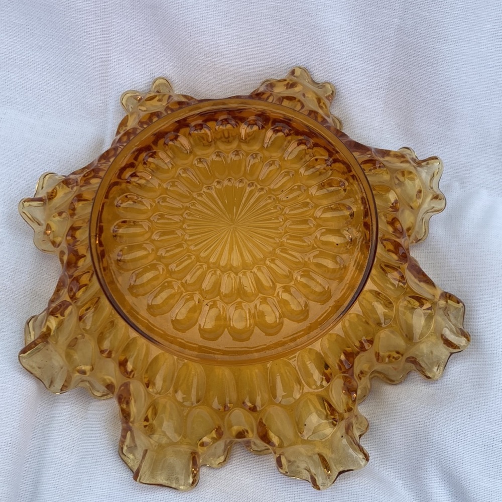 Vintage Fenton Amber Thumbprint Crimped Ruffled Edge Bowl Candy Dish 7.75" - Picture 2 of 3